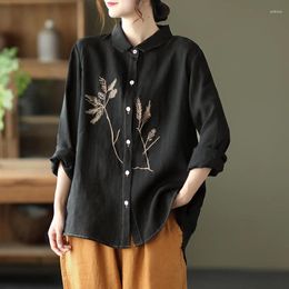 Women's Blouses Embroidery Cotton Shirt Spring And Fall Models Fashion Literary Retro Commuting Versatile Long-sleeved Casual Blouse