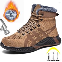 Boots Safety Work Men Winter Indestructible Shoes Steel Toe Anti-Smash Sneakers Warm Fur