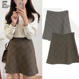 skirt Winter Basic Skirts Hot Women Fashion Preppy Style Japan Design Cute Sweet Girls Coffee Grey Vintage Plaid Skirt High Waist 4311