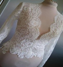 2016 Long Sleeves Bridal Bolero Lace Bridal Jacket With Sleeves Custom Made White Ivory Champagne Bridal Wraps5916530