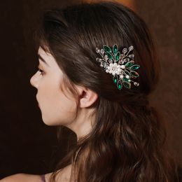 Clip per capelli da sposa fatti a mano PERLA PERLA RINSTONE VERDE PENSI A CAPELLI A U PINGI