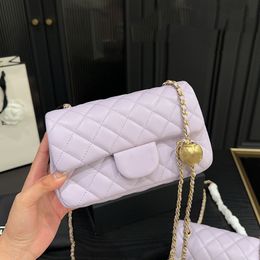 Womens Purple Classic Mini Flap Square Quilted Bags Lambskin Gold Pearl Crush Ball Metal Hardware Matelasse Chain Crossbody Shoulder Handbags Purse 17CM/20CM