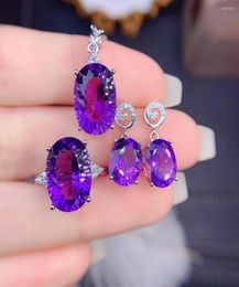 Stud Earrings Natural Amethyst Goddess Set Pendant Ring With Novel Technology And Bright Colors 925 Sterling Silver International 4587767