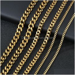 Chains M 5Mm 7Mm Stainless Steel Cuban Link Chains For Women Men 18K Gold Plated Titanium Choker Necklace Fashion Jewellery Drop Deliver Dhjld
