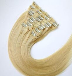 120g 10pcs1set clip in on hair extensions Double Drown 613Bleach Blonde 20 22inch Straight Brazilian human hair extensions7104380