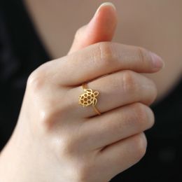 Cute Turtle Tortoise Open Ring 14K Yellow Gold Adjustable Women Finger Rings Fashion Summer Sea Animal Jewellery Gift