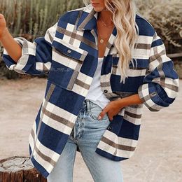 Fall and Winter Women's Plaid Button Flannel Wool Sweater Jacket 806