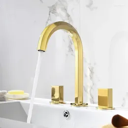 Bathroom Sink Faucets Luxury Top Quality Brass Faucet 3 Hole 2 Handle Copper Cold Water Basin Mixer Tap Gold/Rose Gold/Black