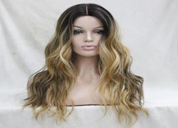 Do Not Cut Lace Front Quality Ombre Darkest Brown Mix Golden Blonde Wavy Small lace front long Wig3880444