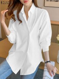 Shirt Elegant Women Long Sleeve OL Shirt ZANZEA Korean Fashion Autumn Blouse Casual Lapel Neck Asymmetrical Design Tops Solid Blusas