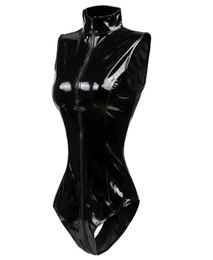 Women039s Jumpsuits Rompers Black Crotch Zipper Sleeveless Sexy Spandex Bodysuit Leather Latex Catsuit PVC Jumpsuit Women Sho2291685