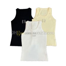 Knitted Tanks Top Women Shiny Rhinestone Vest U Neck Sport T Shirt Spring Summer Breathable Vests