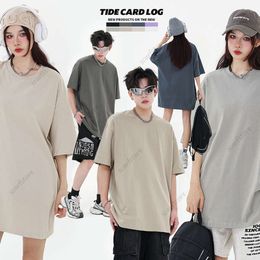 TIDE CARD LOG Spring/Summer New Product 280g Pure Cotton Solid Colour Short sleeved American Casual Loose Shoulder T-shirt