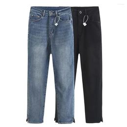 Women's Jeans 2024 Fashionable Hem Split High Waist Slim Fit Retro Zipper Elastic Denim Pants Mujer