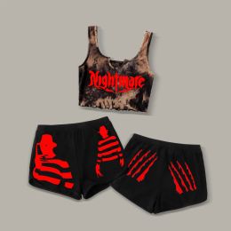 Sets 2021 Casual Skull Print Sportswear Two Piece Sets Women 2021 Crop Top and Shorts Matching Set Summer Athleisure Yoga Set Outfits