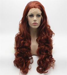 Iwona Hair Wavy Long Wine Wig 5350 Half Hand Tied Heat Resistant Synthetic Lace Front Wig2038449