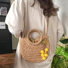 Evening Bags Summer Hand-Woven Drawstring Top-Handle Large Capacity Women's Weaving Handbags With Decor Beach Straw Woven Crossbody