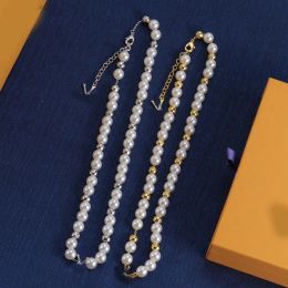 Vintage Women Girl Elegant Crystal Pearl Beads Chokers Chain Necklace Luxury Brand Designer Gold Silver Plated Stainless Steel Pendant Fashion Jewerlry Gifts