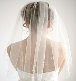 One Layer Wedding Veil Ellbow Length White Ivory Champagne Pearls Bridal Veil with comb Tulle2879130