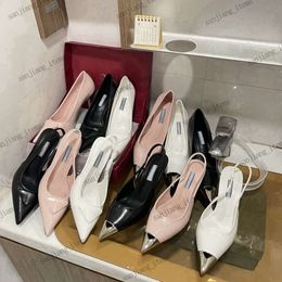 Brands slingbacks high heels Sandals Ballet Leather Shoes 7.5CM stiletto Heel Party Wedding Sandal Pointed Toe Nude Black Pumps Gladiator Kitten Heeled Dress Shoes