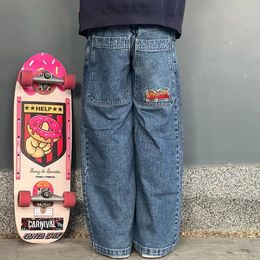JNCO Mens Jeans Y2k Skateboard Hip Hop Sports Baggy Jeans Low Rise Cargo Black Jeans Harajuku Straight Pants Streetwear 240222