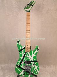 Ship Fast Kram Eddie Edward Van Halen 5150 White Black Stripes Green Electric Guitar Floyd Rose Tremolo Bridge Locking Nut Whammy Bar