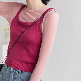 Women's T Shirts Candy Colour Fashion Chic Elegant Slim Leisure Mesh Basic Streetwear Women Summer O-neck Long Sleeve T-shirts Ulzzang