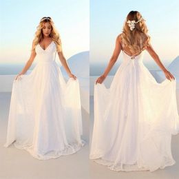 Elegant Boho Women Straps Long Wedding Dresses 2020 Wedding Gown V Neck Lace Bohemian Slim Fit Party Sexy Bride Dress Cheap 157Z