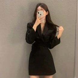 Suits Jacket Skirt Two Piece Sets Long Sleeve Vneck Coat Suit Autumn 2023 Mini Skirts Korean Office 2pc Set Elegant Black Suit