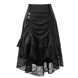 skirt Steampunk Women Skirts Gothic Irregular Shirring Pleated Party Maxi Long Skirt High Low Costumes Punk Sexy Corset Black Dresses