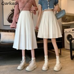 skirt Skirts Women Solid Aline High Waist Folds College Kawaii Sweet Preppy Korean Style Ins Basic Allmatch Fashion Hot Sale Mujer