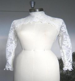 Cheap Ivory White Bridal Wraps Lace Applique High Neck Long Sleeve Shawls Wedding Jackets Bolero For Wedding Dresses Real Pos354747005803