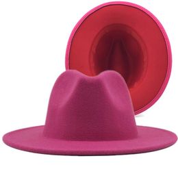2020 High Quality Whole Fake Wool Felt Fedora Hats for Men 2 Tone Hat Different Colour Brim Jazz Panama Cap Hat for Women259E