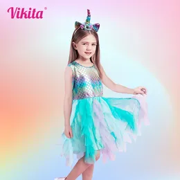 Girl Dresses VIKITA Summer Kids Dress For Girls Sleeveless Mermaid Children Irregular Layer Princess Tutu Party Costume