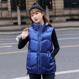 Women's Vests Thick Warm Oversized Loose Korean Casual Puffy Spliced Coats Fall Winter Glossy Cotton Padded Sleeveless Jackets