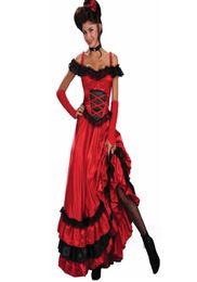 Catsuit Costumes Sexy Spanish Gypsy Red Cancan Lace Dress Women Off Shoulder Party Long Dresses Vestidos Plus Size Western Saloon 3566116