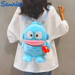 Anime Sanrioed Hangyodon Plush Backpack Cartoon Kawaii Doll Soft Storage Bag Cute Shoulder For Girl Birthday Gift 240223