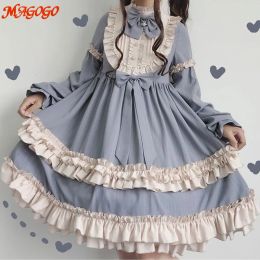 Dress MAGOGO Sweet Vintage Lolita Dress Women Long Sleeve Costume Kawaii Loose New Cute Bow Japanese Style Dress For Girls INS Hot