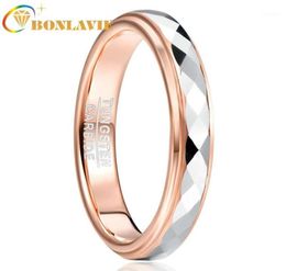 Wedding Rings BONLAVIE 4mm Wide Tungsten Carbide Ring Surface Polished Rhombus Shaped Batch Rose Gold Plating Side Step Men Ring14728051