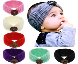 Baby Girls Wool Crochet Headband Knit Hairband With Button Decor Winter Newborn Infant Ear Warmer Head Headwrap 14 Colours KHA016791083