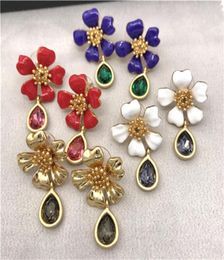 Stud European and American style trend of enamel glaze flowers restore ancient ways do old crystal stud earrings 2211119572870