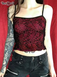 Camis InsDoit Y2K Mesh Lace Top Gothic High Street Club Sleeveless Sexy Backless Ruffle Crop Top Hip Hop Matching Set Vintage Camisole
