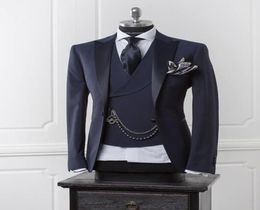 Navy Blue Men Blazer Business Modern Men Suit With Pants Slim Fit Wedding Suits For Men Prom Formal Jacket Tuxedo Costume custom 31854307