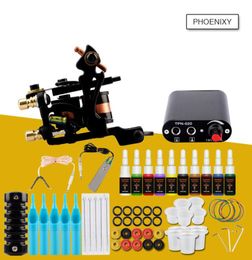 Complete Tattoo Machine Kit Set 1 Coils Guns More Colours Black Pigment Sets Power Tattoo Beginner Grips Kits Permanent Makeup1710490