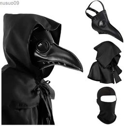 Designer Masks Man Halloween Plague Doctor Mask and Shawl Long Nose Beak Leather Masks For Adult Reaper Cloak Black Hat Cosplay Costume Props