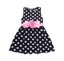 Big Polka Dot Dress Baby Girls White Black Bow Belts Sash Designs Summer Dresses for Kids 1t to 7t1545564