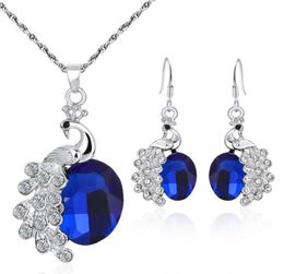 Crystal Peacock Pendant Jewelry Set Women Wedding Jewelry Rhinestone Earring Necklace Sets9457147