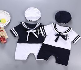 Kids Baby Boys Rompers Sailor Bodysuit Romper Hat Set Newborn Summer Jumpsuits Clothes Outfits6331135