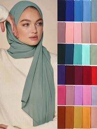 72*175cm Muslim Chiffon Hijab Scarf Shawls Women Solid Colour Head Wraps Islamic Hijabs Scarves Ladies Foulard Femme muslim veil 240227