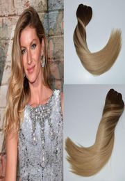 Ombre Human Hair Clip in Remi Hair Extensions Color Medium Brown to Ash Blonde 4 Fading to 18 Silky Straight 14quot24quot 14474811